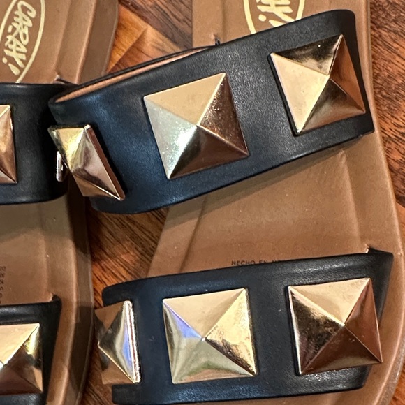 Caray! Black Slide Sandals – Size‎ 6, Gold Pyramid Studs, Made in Mexico - Picture 4 of 7